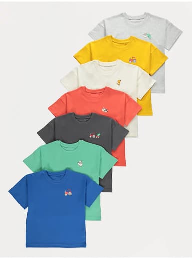 Bright Farm T Shirts (7 Pack) 6-7 Yrs, Free C&C - George At ASDA