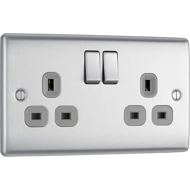 BG Electrical Double Switched Power Plug Wall Socket, Nexus Metal, Brushed Steel, Grey Inserts, 13A, NBS22G - Amazon