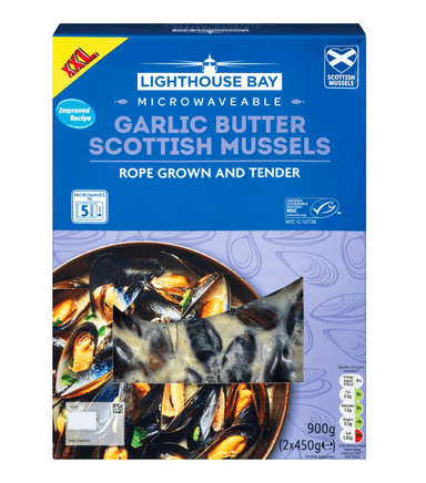 Lighthouse Bay XXL Garlic Butter or White Wine Scottish Mussels in 900g - Lidl