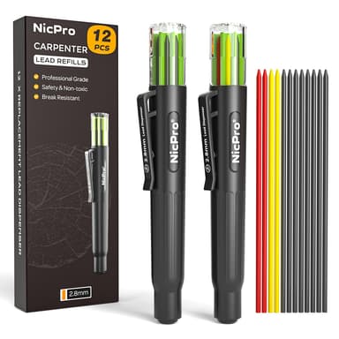 Nicpro 12 Pcs Carpenter Pencil 2.8mm, Replacement Lead Dispenser with 4x colour Lead Refills (£5.77 - 6.45 S&S) - Sold by nicproshop / FBA - Amazon