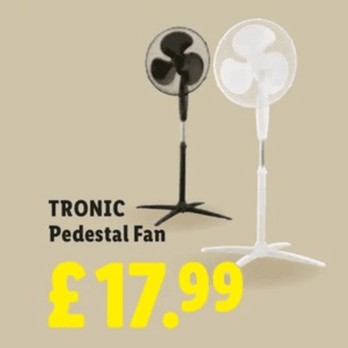 Tronic Pedestal Fan - Black or White - 3 Fan Speeds - Oscillation Function - Adjustable Height: 105 to 125cm - 3 Year Warranty - Lidl