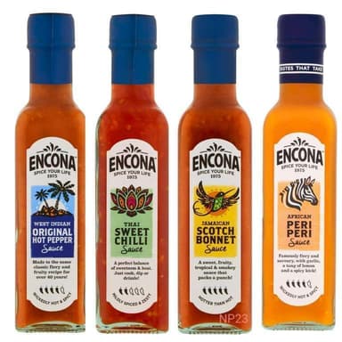 Encona Sauce 220ml - West Indian Original Hot Pepper / Thai Sweet Chilli / Scotch Bonnet / African Peri Peri - Nectar Price - Sainsbury's