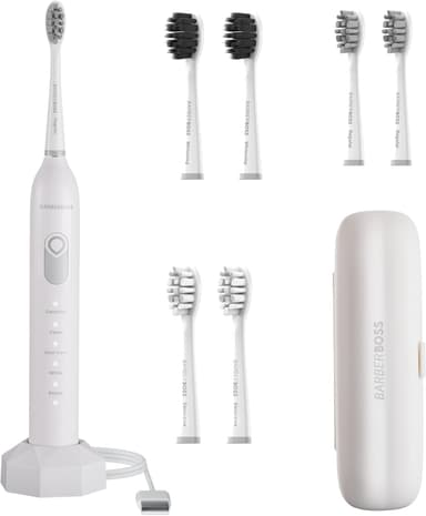 BarberBoss Sonic Electric Toothbrush, 5 Modes, 6 Heads, Pressure Sensor, Smart Timer and Travel Case, White - Amazon