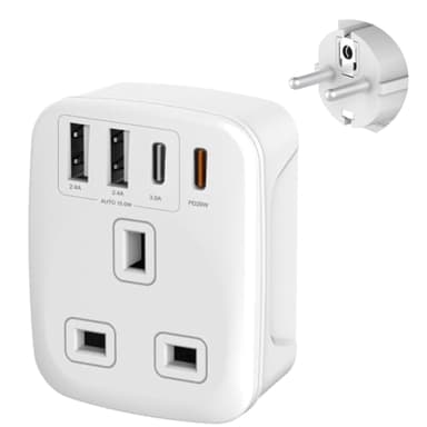Double Dragon 20W Fast Charging 5-in-1 UK to EU Travel Adapter | 2 USB-A & 2 USB-C Ports | Converts UK 3 PIN Plug to European 2 PIN Plug - Amazon
