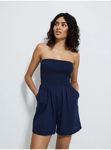 Navy Shirred Slub Bandeau Playsuit (Size Small and Large) Free C&C - George At ASDA