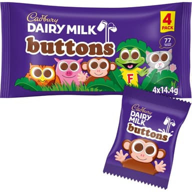 Cadbury Dairy Milk Chocolate Buttons, Treatsize Bags 4 x 14.4g (95p / 85p with s&s) - Amazon