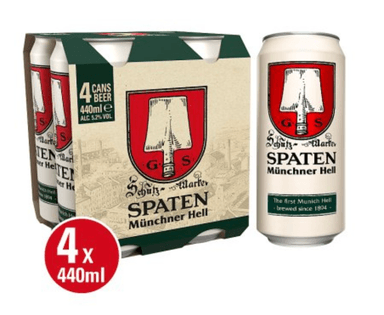 Spaten Münchner Hell German Beer ABV 5.2% 4x440ml - Waitrose