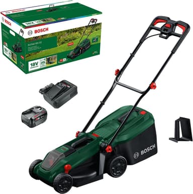 Bosch Cordless Lawn Mower ROTAK18V-32 (Cutting Width: 32cm, Height of Cut: 25-65mm, 35L Grass Bag, Mulch plug, incl Battery & Charger) - Amazon