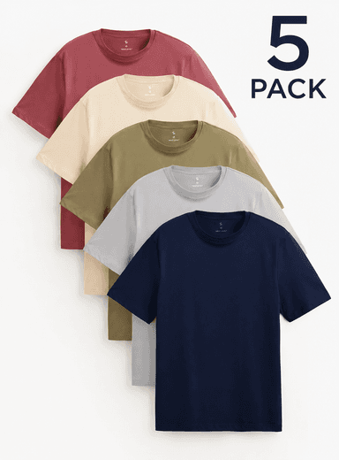 Men’s Regular Crew Neck 100% Cotton T-Shirts 5 Pack (4 Colour Options / Sizes S-4XL) - Free Click & Collect - Argos