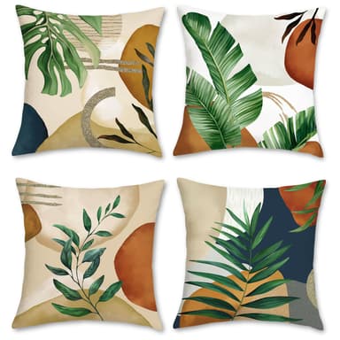 Bonhause Boho Leaves Cushion Covers 45 x 45 cm Modern Green Tropical Leaf Decorative Throw Pillow Covers Set of 4 - SB Bonhause / FBA - Amazon