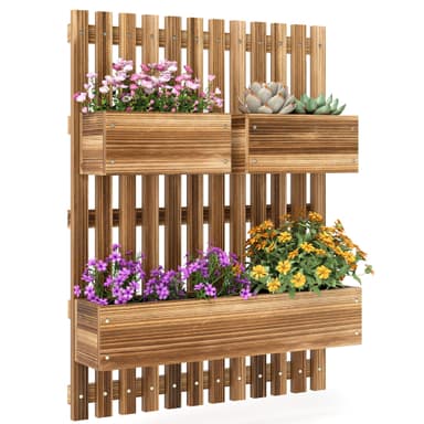 Outsunny Wall-mounted Wooden Garden Planters with Trellis, Drainage Holes and 3 Movable Planter Boxes with Liners - Amazon