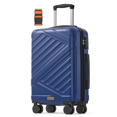 SONGMICS Hard Shell Suitcase, ABS Luggage Trolley with TSA Lock, 4 Double Spinner Wheels with Strap, Cabin Suitcase 55 cm, Bijou Blue - Amazon