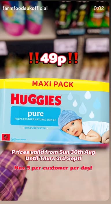 Huggies Pure Maxi Pack 60 Wipes - 5 Day Special - FarmFoods