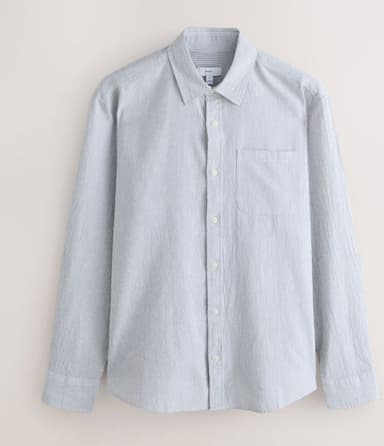 Next Men's Grey Regular Fit Stripe Cotton Long Sleeve Shirt, S to 5XL - Grey / or Pink - Free C&C - Next