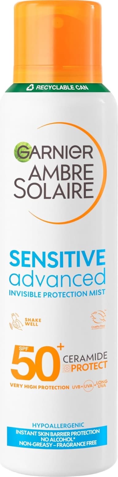 Garnier Ambre Solaire SPF 50+ Sensitive Advanced Dry Mist Spray, 150ml w/voucher - Amazon