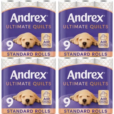 4 x Andrex Ultimate Quilt Toilet Roll - 9 Toilet Rolls, 3-Ply, Soft, Thick Sheets (Total 36 Rolls) - £13 / £11 S&S - Amazon