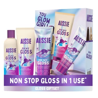 Aussie Oh My Gloss Giftset: Hydrating Shampoo & Conditioner, Leave in Serum | Lightweight Hair Treatment Serum, £9.50/£8.50 with S&S - Amazon