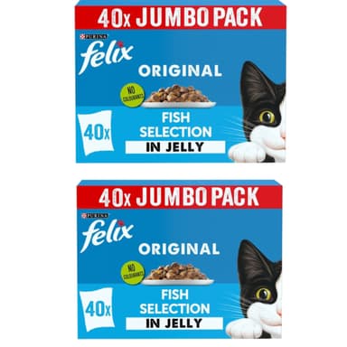 2 x FELIX Original Fish Selection in Jelly Wet Cat Food, salmon, cod 40 x 85g @checkout (£13.46 with max s&s) / 4 for £30.92 - Amazon