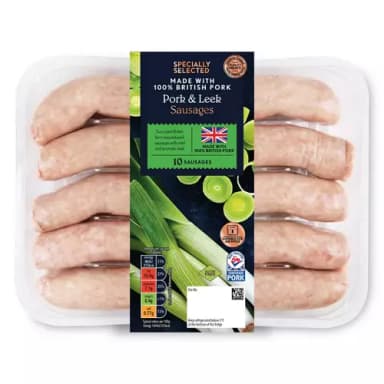 670 grams of Aldi SPECIALLY SELECTED Pork & Leek Sausages - Aldi