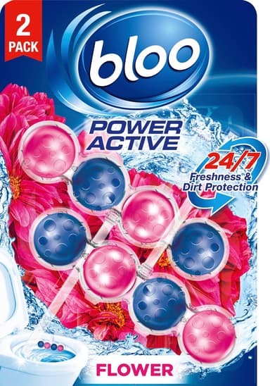 Bloo Power Active Toilet Rim Block Fresh Flowers, Anti-Limescale, Cleaning Foam, Dirt Protection - Pack of 2 - S&S Voucher 5/15% £1.18/£1.11 - Amazon