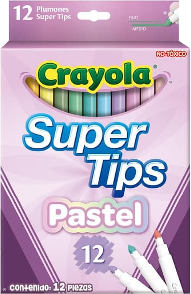 CRAYOLA Pastel SuperTips Washable Markers - Assorted Colours (Pack of 12) - Amazon