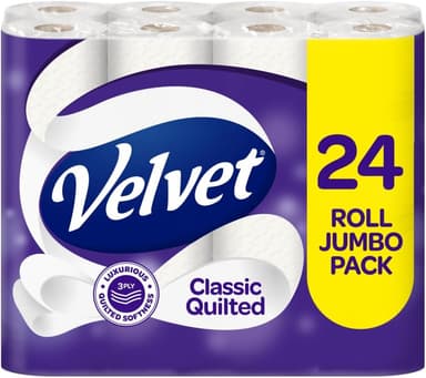 Velvet Classic Quilted Toilet Tissue 3 Ply 24 Standard Rolls (£6.51 / £6.15 with S&S) - Amazon