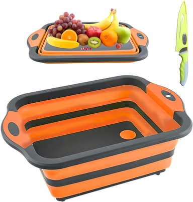 Collapsible Cutting Board with Drain, Foldable Sink Tub & Dish Wash Basin, Black/Orange, Sold by BENBER^.^ / FBA - Amazon