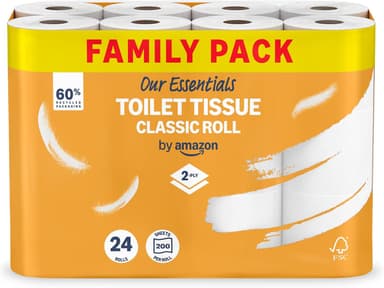 Our Essentials by Amazon Toilet Tissue Classic Roll, 2-ply, 24 Rolls, 200 Sheets per Roll - £4.22 / £4.17 S&S - Amazon