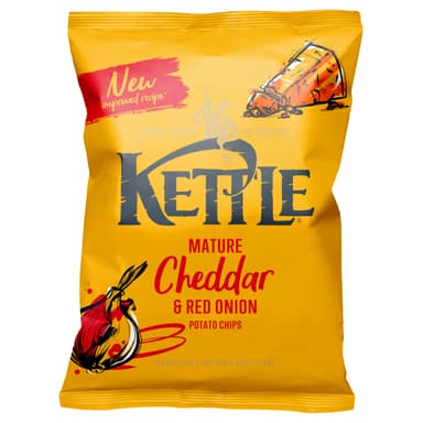 Kettle Mature Cheddar & Red Onion Crisps, 130g Share Bag, Hand Cooked British Potato Chips, Gluten Free, Vegetarian Friendly - Amazon
