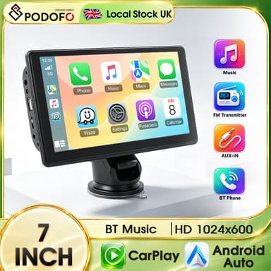 Podofo 7" Wireless Carplay Android Auto Portable Digital Dashboard, Smart Player With Voice Control, New Customers - By Podofo UK - AliExpress