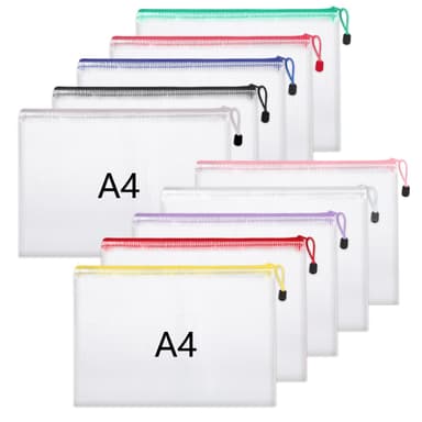 A4 Plastic Wallets, 10 Pack Zip Lock Bags Mesh Document Wallet File Folders - Sold by huyinyan / FBA - Amazon