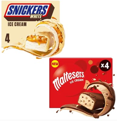 Snickers White Ice Cream 4 x 44.6ml / Maltesers Ice Cream Bar x4 200ml (Nectar Price) - Sainsbury's