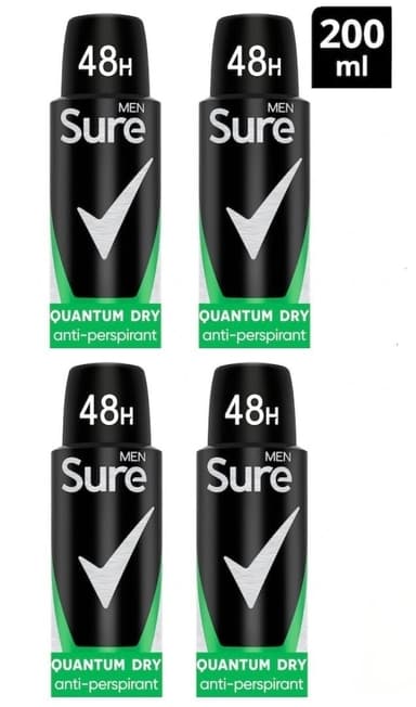 4 x Sure Men Quantum Dry/ Active/ Invisible Ice Fresh/ Women Invisible Pure/ Cotton/Bright 48h Antiperspirant Deodorant 200ml-Clubcard Price - Tesco