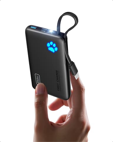 INIU Smaller 10000mAh Power Bank, 20W PD Fast Charging Portable Charger Flashlight, Built in USB C Cable, Black - by SimpleLife LLC / FBA - Amazon
