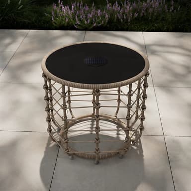 GoodHome Omalos Rattan Effect Beige Round Side Table - Solar-powered, Free C&C - B&Q