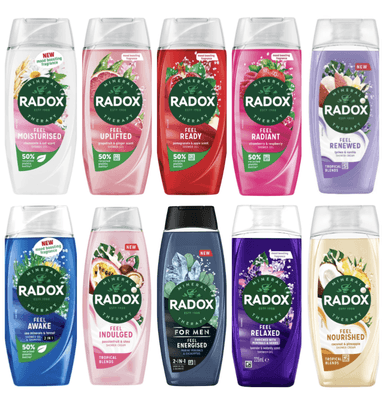 4 x Radox Shower Gel 225ml - Various Options (66p Each) / 4 x 450ml Shower Gel - Various Options £4.50 (£1.12 Each) - Clubcard Price - Tesco