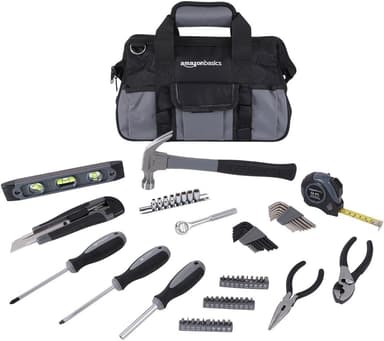 Amazon Basics 65 Piece Home Basic Repair Tool Kit Set With Bag, Silver, Black - Amazon