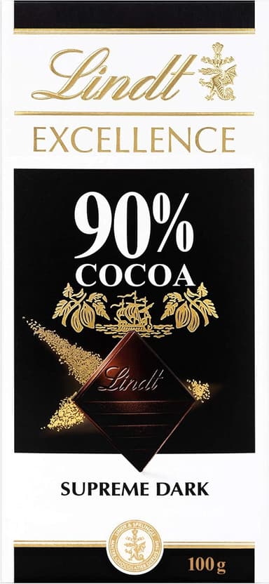 Lindt EXCELLENCE Dark 90% Cocoa Dark Chocolate Bar, 100 g (£2.66 S&S) - Amazon