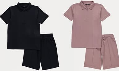 Boys Navy Textured Polo and Shorts Set 1-3yrs (3-6yrs £5, 6-10yrs £6, 10-13yrs £7) / Dusty pink - free click and collect - George At ASDA