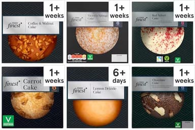 Tesco Finest Cakes (Chocolate / Victoria / Lemon Drizzle / Carrot / Coffee & Walnut / Red Velvet) - Clubcard Price - Tesco