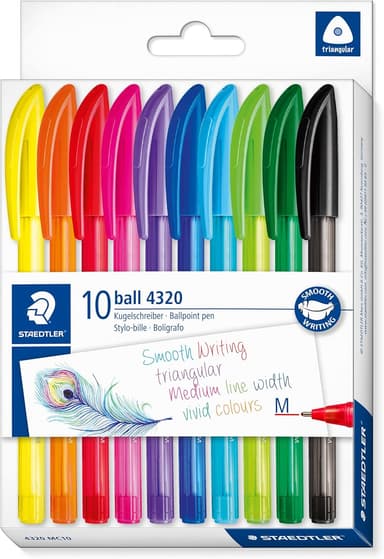 STAEDTLER 4320 MC10 Stick Rainbow Ballpoint Pen - Assorted Colours (Pack of 10) - Discount at checkout - Amazon