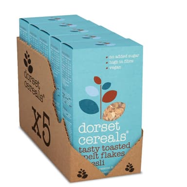 Dorset Cereals Tasty Toasted Spelt Flakes Muesli - No Added Sugar Breakfast - Vegan & Naturally High Fibre Cereal - 570g (Pack of 5 x 570g) - Amazon