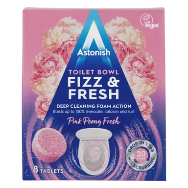 Astonish Toilet Bowl Fizz & Fresh Tablets, Deep Cleaning Foam Action, Removes Limescale Calcium & Rust, 8 Tablets, Pink Peony Fresh - Amazon