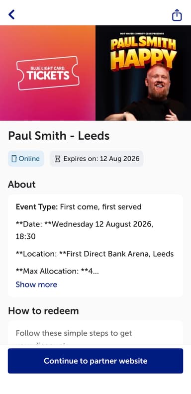Paul Smith (Comedian) Leeds 12th August - just pay booking fee - Blue Light Card