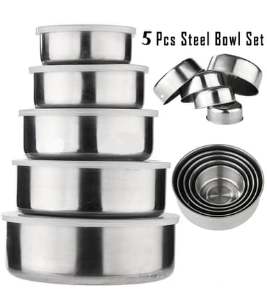 True Face 5 Pcs Bowl Set Stainless Steel Food Storage Bowls with 5 Lids Set - Sold by Truefaceuk / FBA (Delayed Dispatch) - Amazon