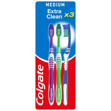 Colgate Extra Clean Medium Manual Toothbrush (Assorted) with a Cleaning Tip that Reaches and Cleans Back Teeth (Pack of 3) S&S £1.21 - Amazon