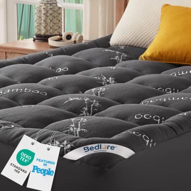 BEDLORE Mattress Topper Double Bed, Viscose Derived from Bamboo, Dark Grey - Sold by Bedlore EU / FBA - Amazon