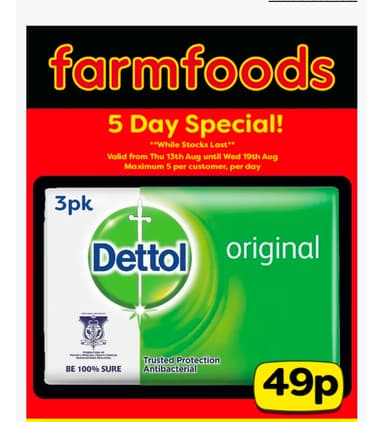 Dettol Original Antibacterial Soap Bar 60g 3 Pack - FarmFoods