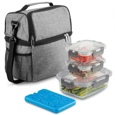 Leak-Proof Glass Food Containers with Insulated Lunch Bag & Ice Pack | Insulated Lunch Bag £3.11 Orange / Blue | Dual Layer Lunch Bag £4.41 - BargainFox