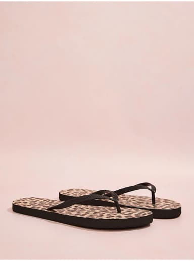 Black Leopard Flip Flops - size L Free C&C - George At ASDA